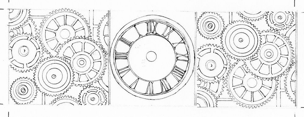 The clock face & cogs for "Hands of Time" sequence. The hands were added separately so they could be moved to different times