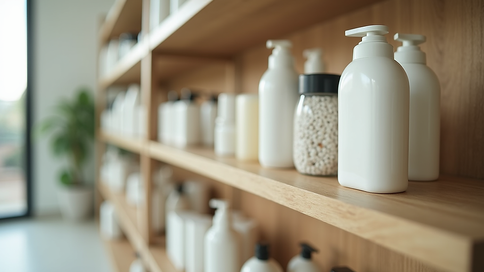 Close-up view of eco-friendly cleaning products on a shelf