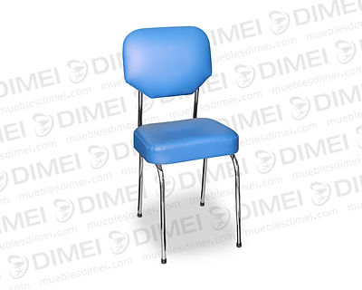 Silla de 4 patas de estructura tubular cromada con respaldo y asiento liso forrados con vinil de la marca Plymouth.