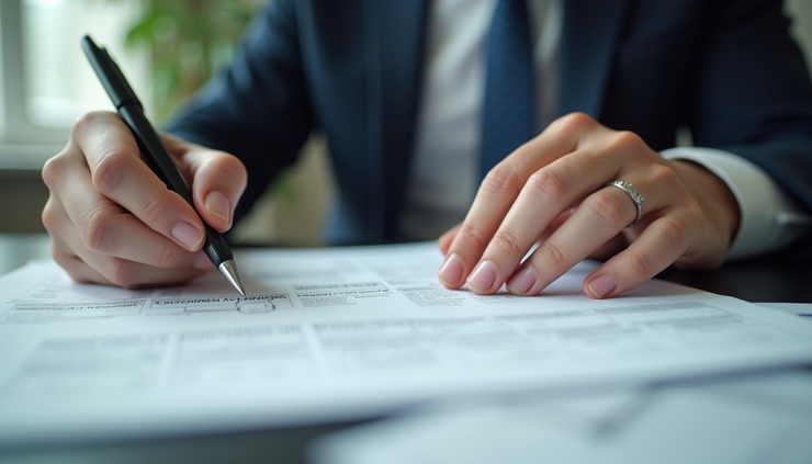 Eye-level view of a tax professional reviewing IRS documents