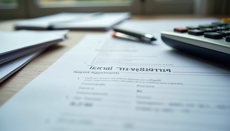 Close-up view of organized tax documents and calculator on a table