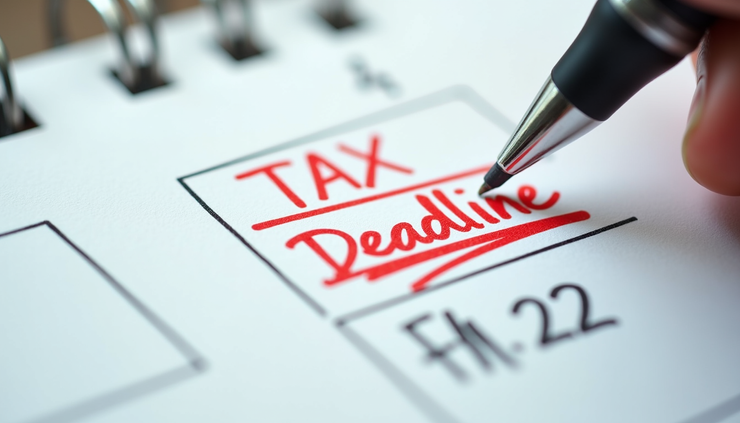 Close-up view of a calendar marked with tax deadline date