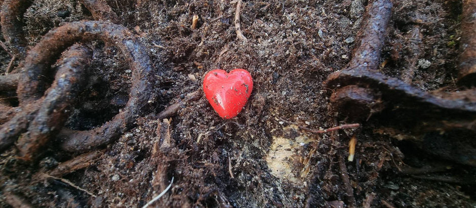 a red heart between rusted relics