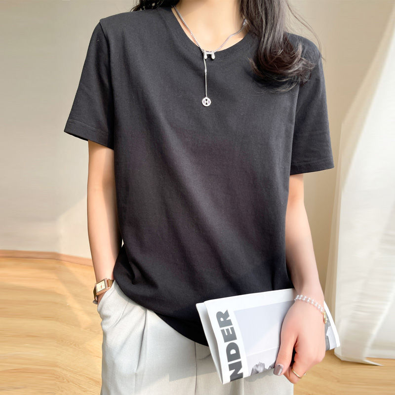 Thumbnail: Women T-shirts 2025 Tops Solid Short Sleeve Loose O-neck  Cotton Casual Ladies S