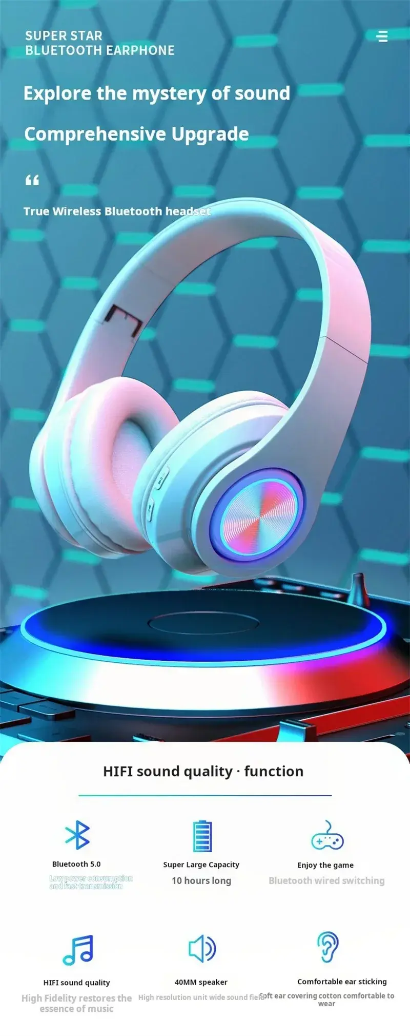 Thumbnail: Headsets Gamer Headphones Blutooth Surround Sound Stereo Wireless Earphone USB W