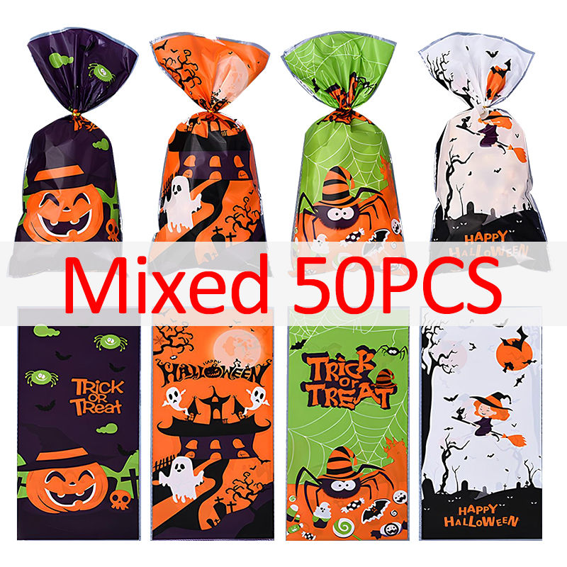 Thumbnail: Halloween Candy Bag 50/100PCS Pack Assorted Styles Pumpkin Ghost Bat Halloween P