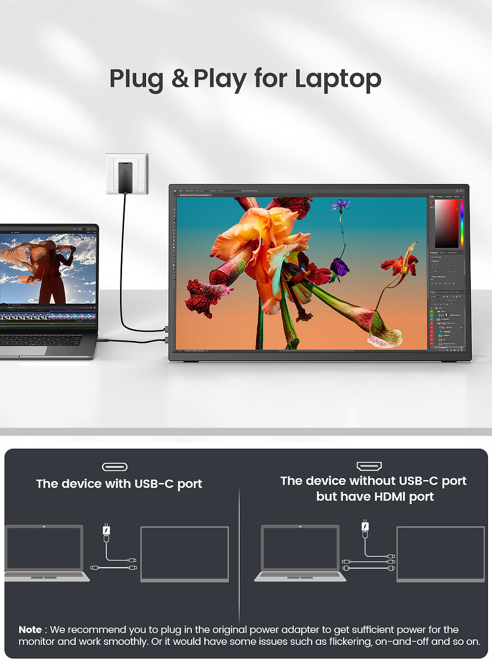 Thumbnail: EVICIV Portable Monitor Touchscreen 18.5 Inch 120Hz 1080P FHD FreeSync IPS HDR G