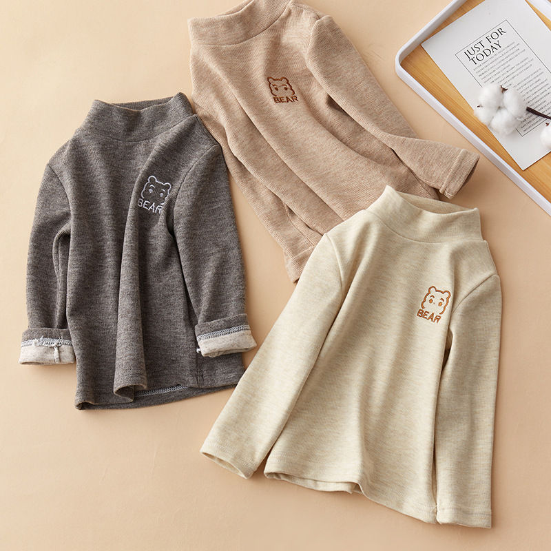 Thumbnail: Children's T-Shirts Bear Embroidery and Fleece Long Sleeve Base Shirt Girls Boys