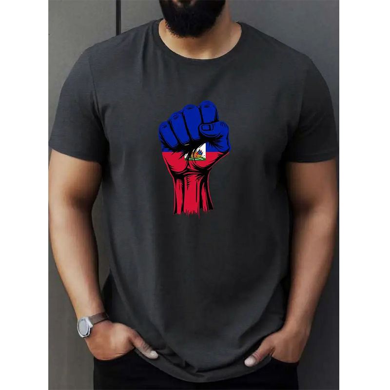 Thumbnail: Haiti Men's T-shirts Casual Loose Round Neck Haitian Flag Short Sleeved Tops Tee