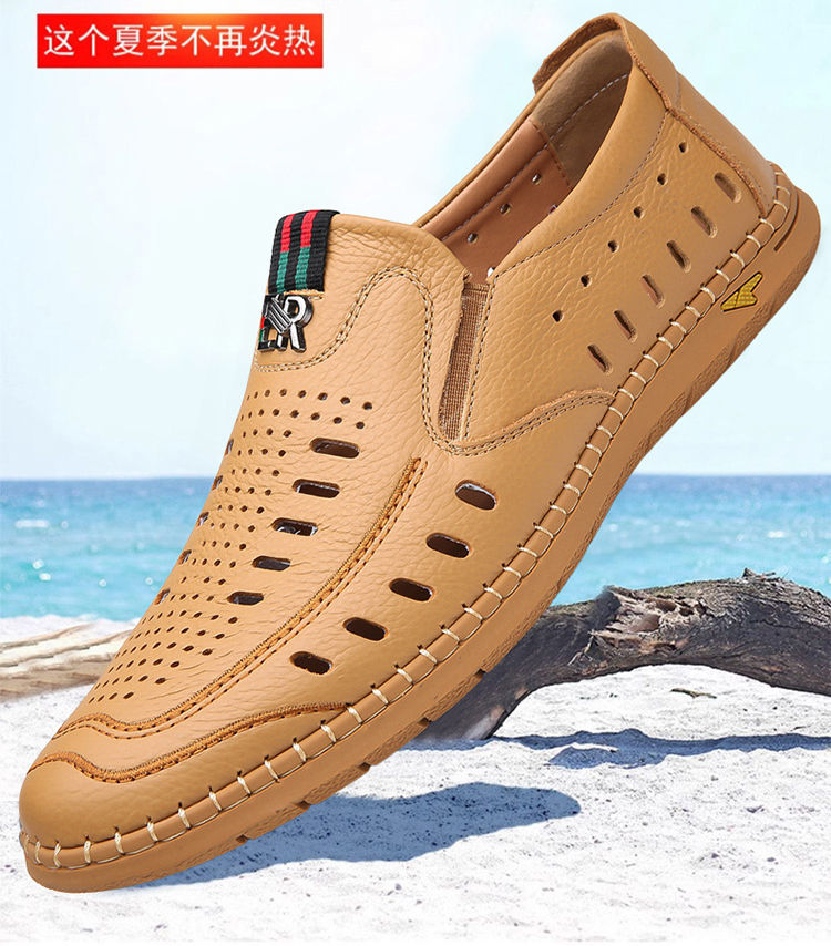 2025 Shoes Genuine Leather Casual Shoes Summer New Hollow Out Slip-on Lo