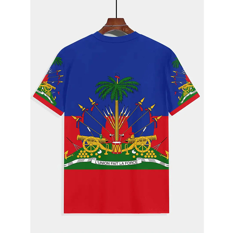 Thumbnail: Haiti Men's T-shirts Casual Loose Round Neck Haitian Flag Short Sleeved Tops Tee