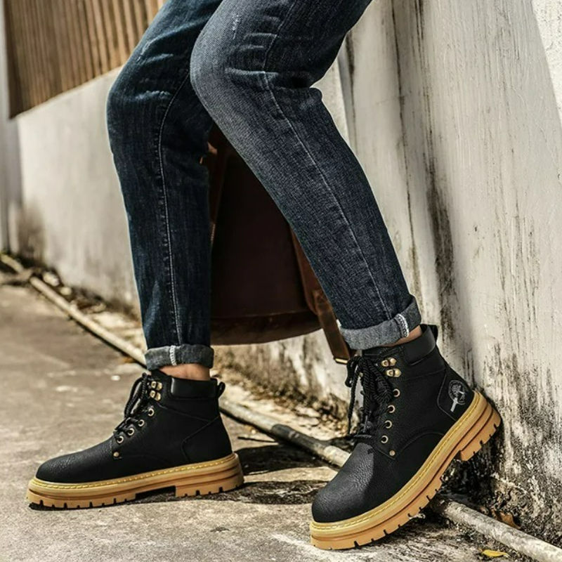 Thumbnail: Men Ankle Boots Platform Leather Boots 2025 Fashion Brown Lace-up Boot High Top 