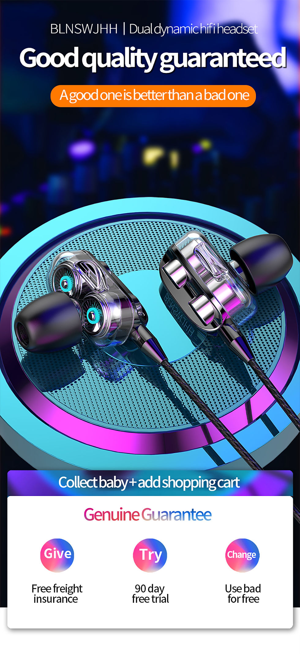 Thumbnail: 3.5mm Wired Headphones Noise Canceling In-Ear Sports Earphone Dual Driver Bass S