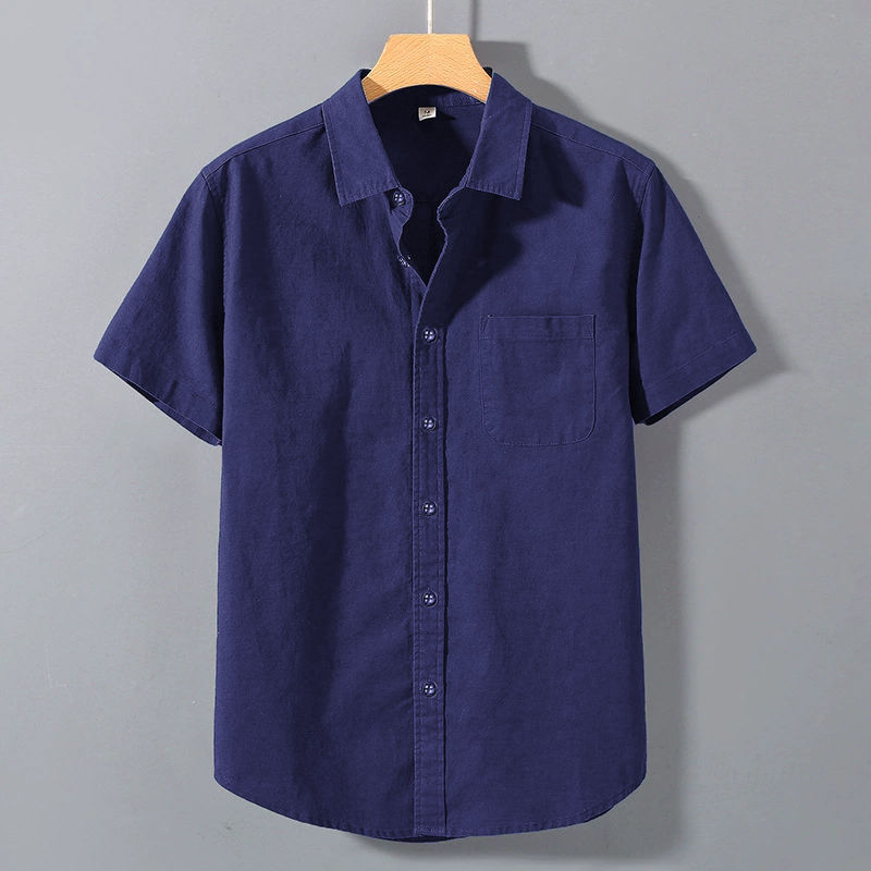 Thumbnail: Summer Mens Short Sleeve Shirts Solid Color Stand Collar Oversize T Shirts Breat