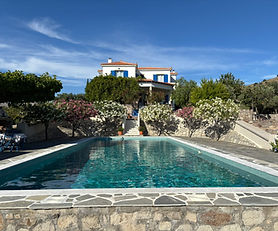 Eressos, Psinia. Villa for sale, sea view, swimming pool and beautiful garden
