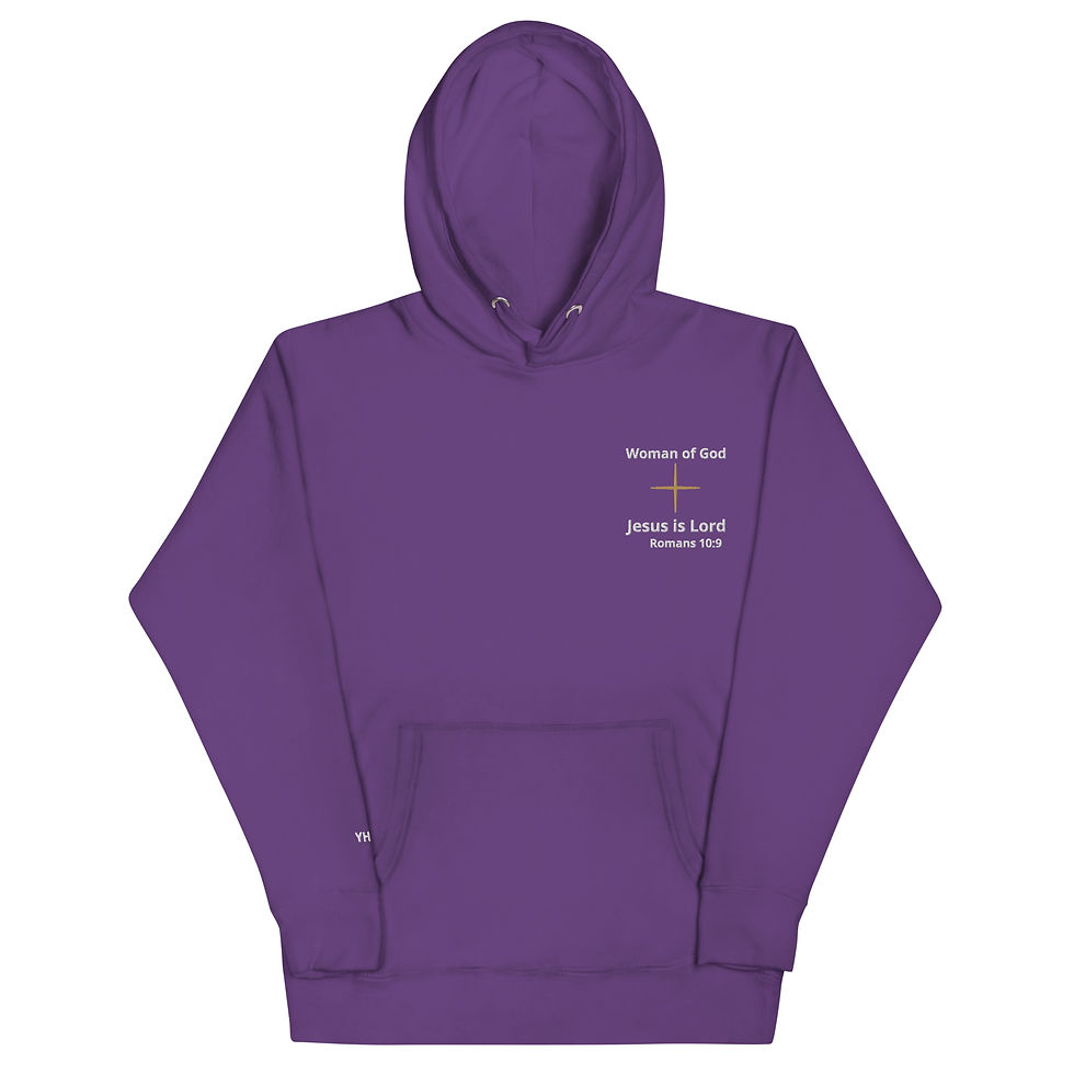 Thumbnail: Woman of God hoodie embroidery YHWH on sleeve white words