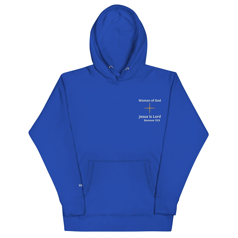 Thumbnail: Woman of God hoodie embroidery YHWH on sleeve white words