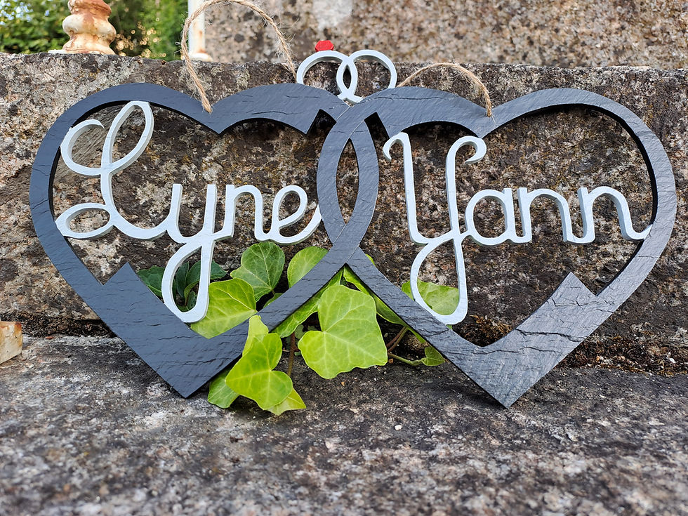 Miniature : Prénoms double COEUR ardoise sur commande