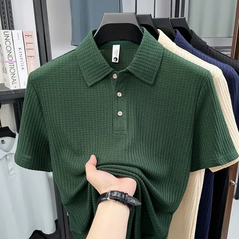 Thumbnail: Men’s Waffle-Knit Textured Short-Sleeve Polo Shirt