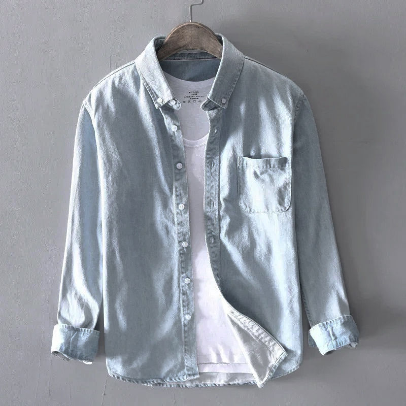 Thumbnail: Men’s 100% Cotton Long-Sleeve Casual Denim Shirt