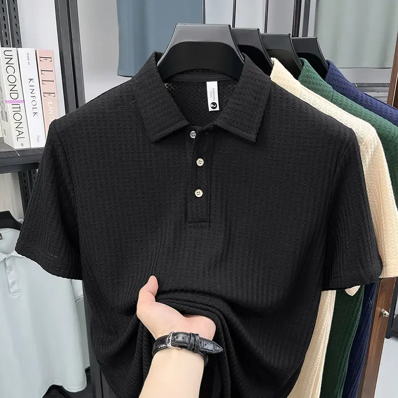 Thumbnail: Men’s Waffle-Knit Textured Short-Sleeve Polo Shirt
