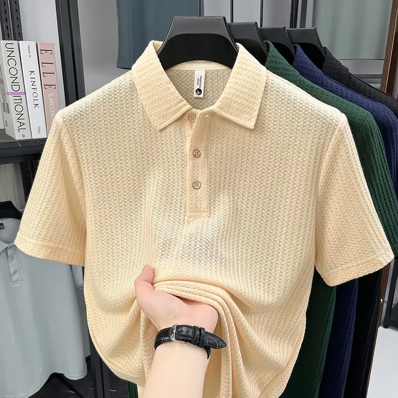 Thumbnail: Men’s Waffle-Knit Textured Short-Sleeve Polo Shirt