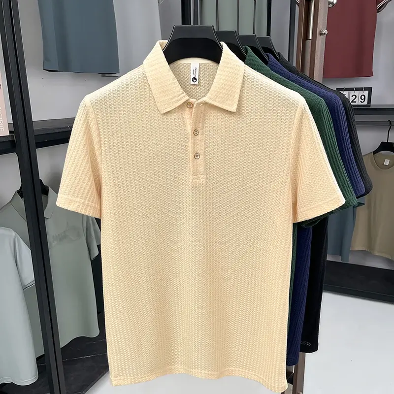Thumbnail: Men’s Waffle-Knit Textured Short-Sleeve Polo Shirt