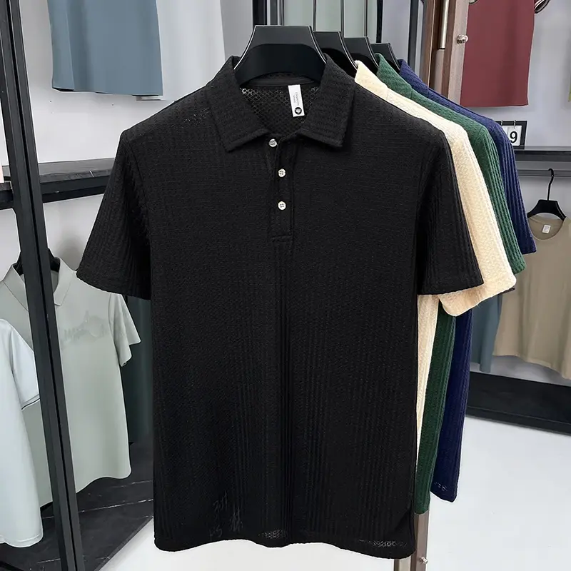 Thumbnail: Men’s Waffle-Knit Textured Short-Sleeve Polo Shirt