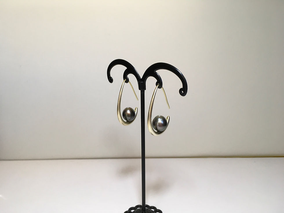 Thumbnail: Tahitian pearl and Diamond dangling earrings on Sterling  Silver