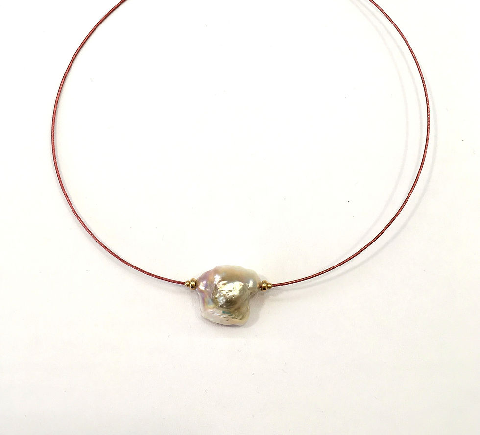Thumbnail: Large Pink Freshwater Pearl on wire necklace
