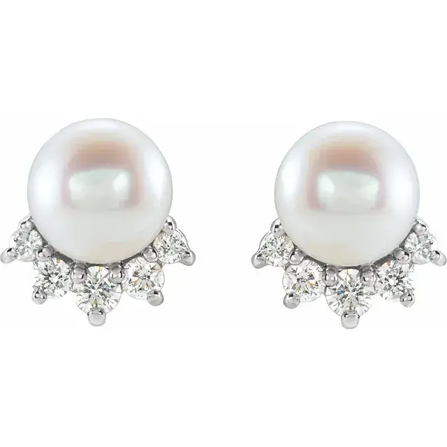 14KWG Diamond Freshwater pearl stud earrings