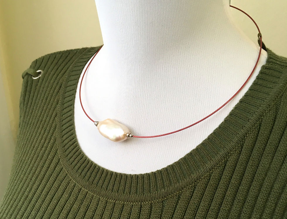 Thumbnail: Large Freshwater Pearl on wire necklace