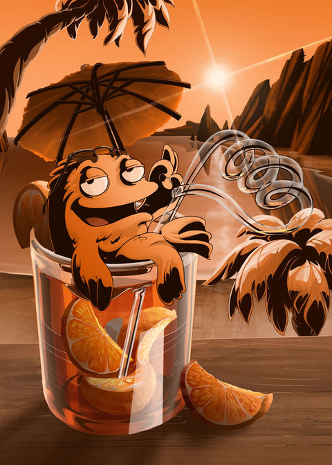 fanart de Klaus dans breaking bad, assis dans un cocktail sur une plage