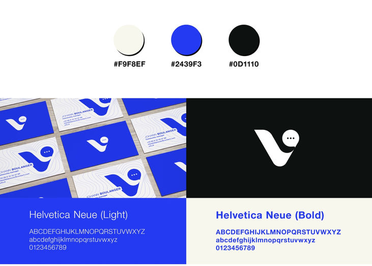 charte graphique et palette de couleur bleu beige et noir pour agence de communication