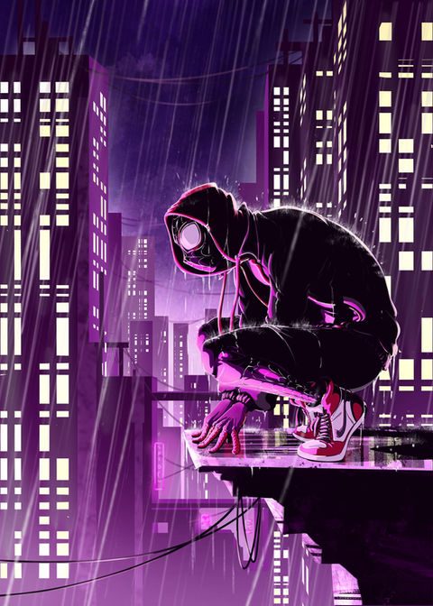 fanart spiderman de miles morales sur les hauteurs de new york