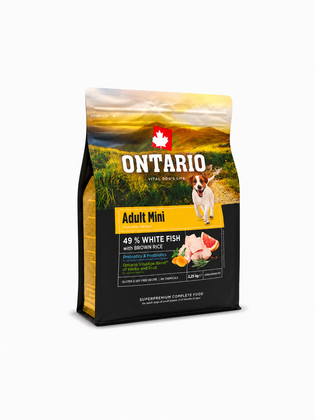 אונטריו – דג לבן ואורז לכלבים בוגרים | Ontario Adult Mini White Fish & Brown Ric