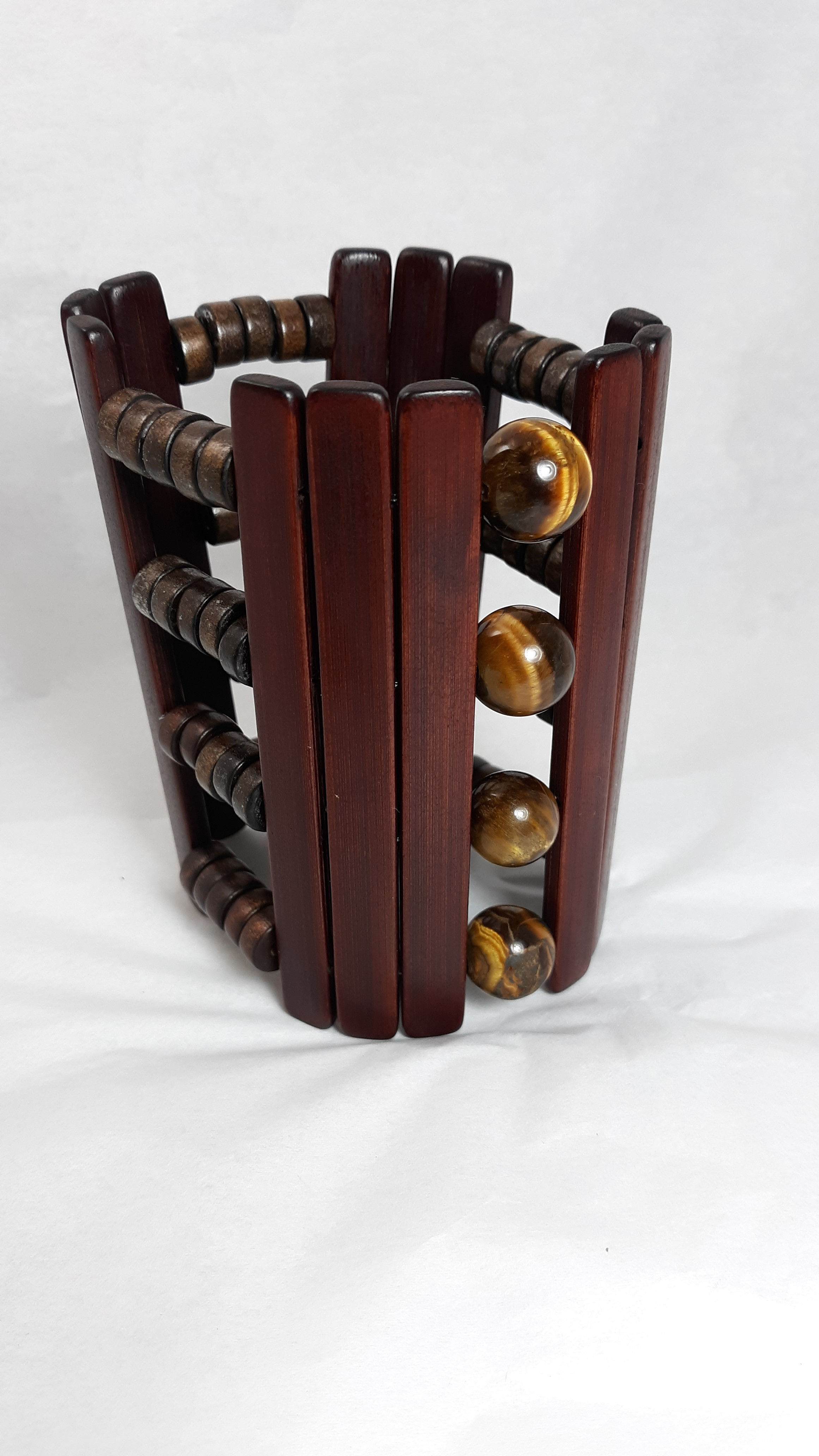  SEboo1 Tigereye & Wood  Bold 4Tier Bracelet 