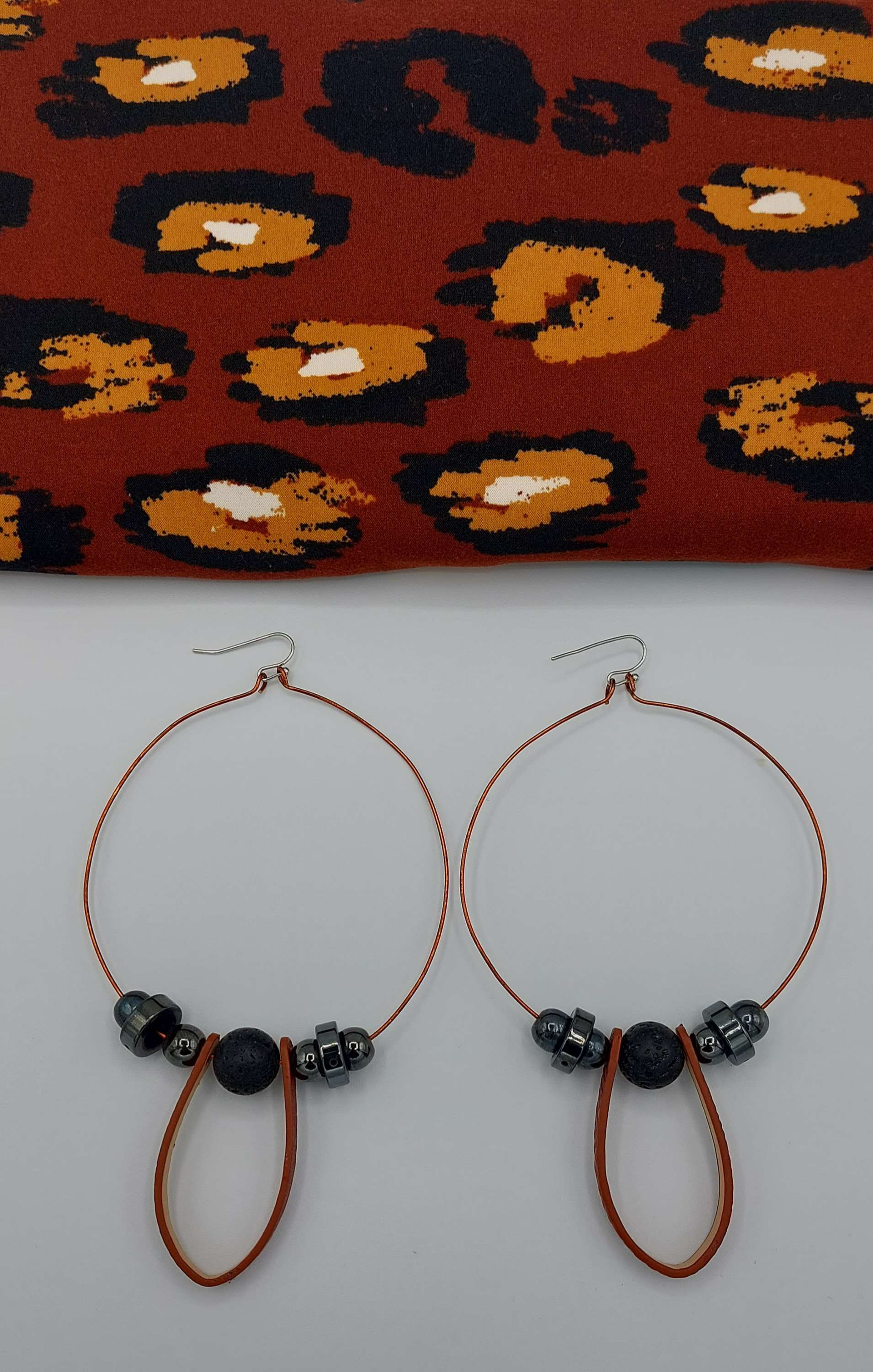 SEJe63 SEJ Gemstones, Leather, and Copper Wire  a- Earrings / b- Fabric/ c- Set 