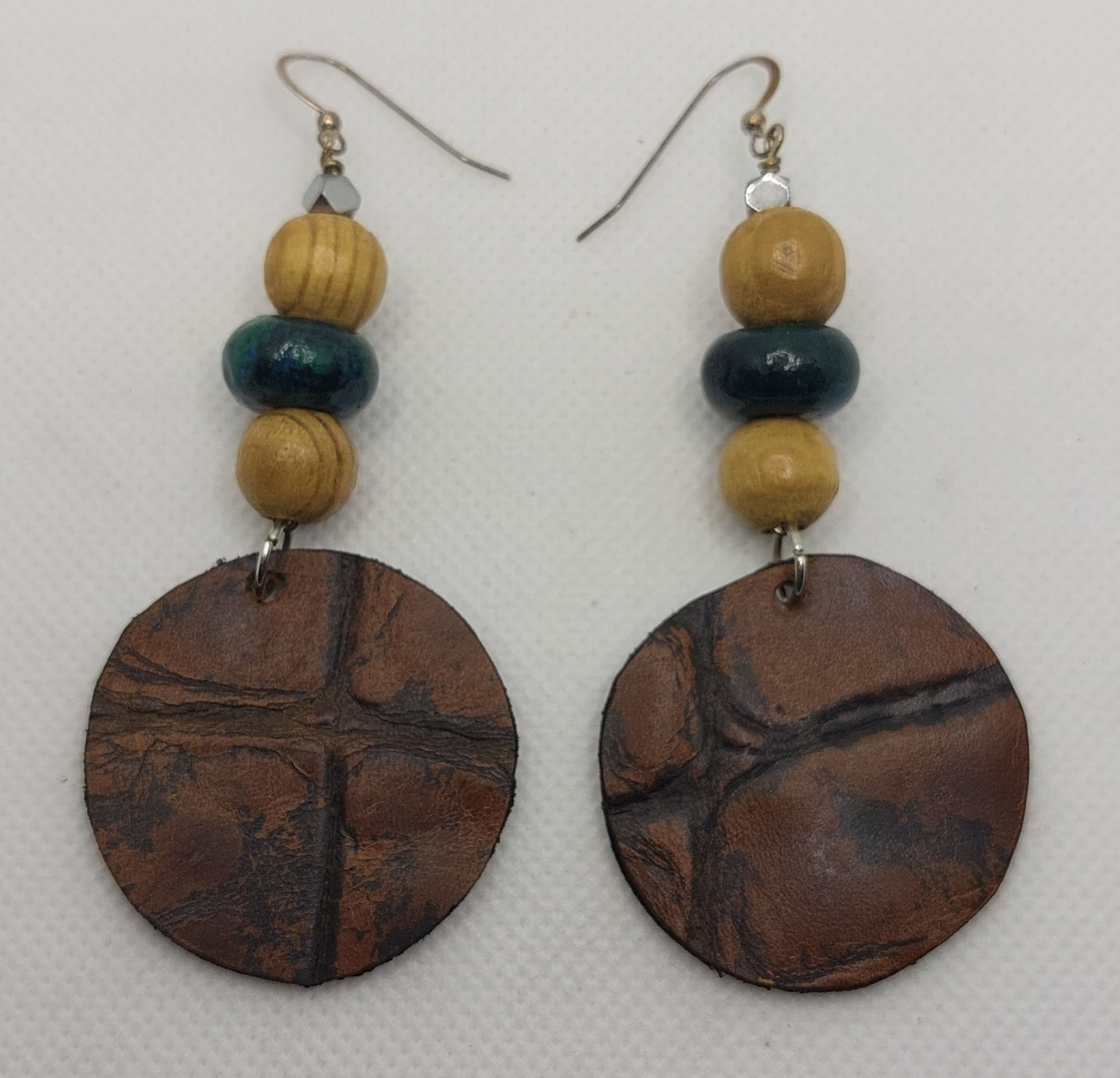 Ls42 Leather & Wood Earrings 