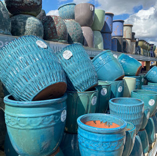 Glazed blue pots