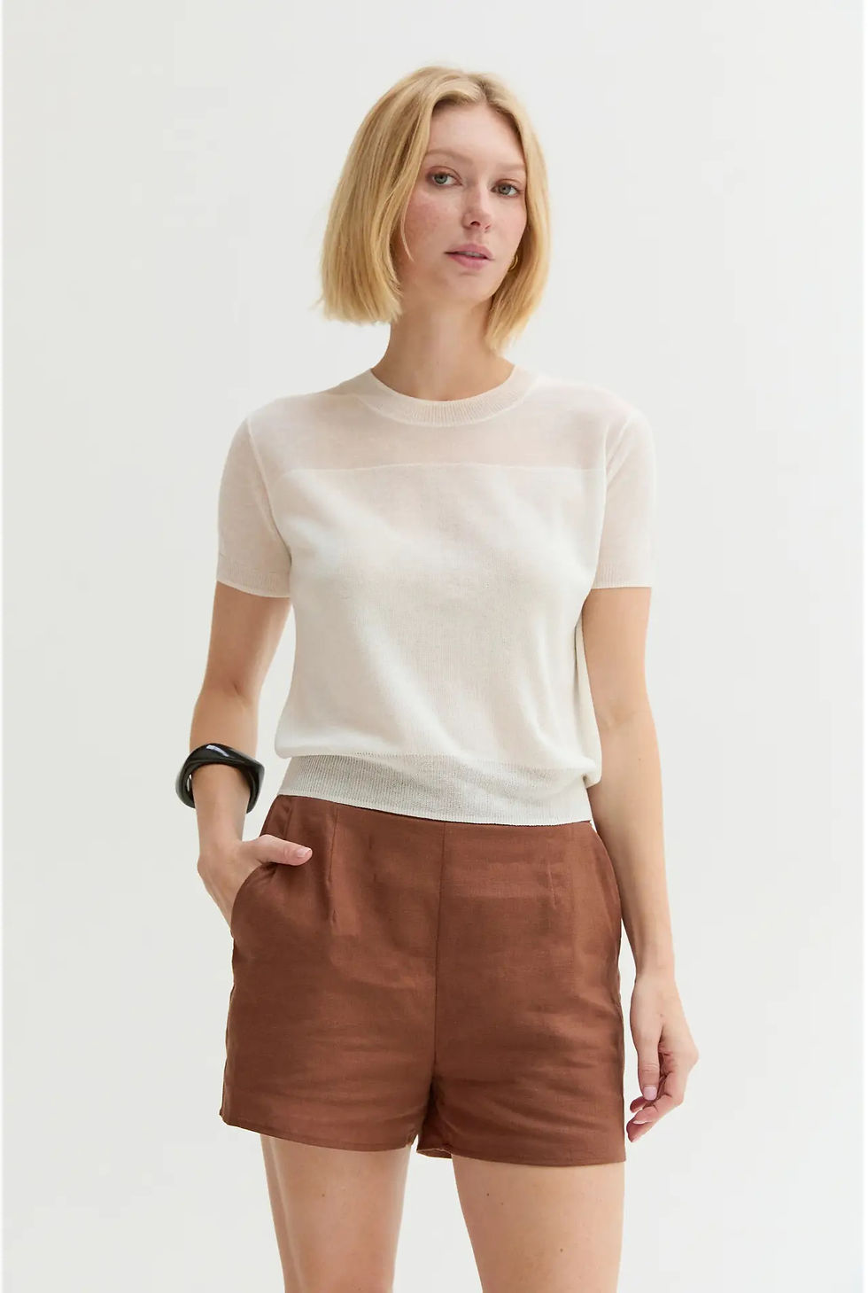 Thumbnail: Short Sleeve Sheer Knit Top