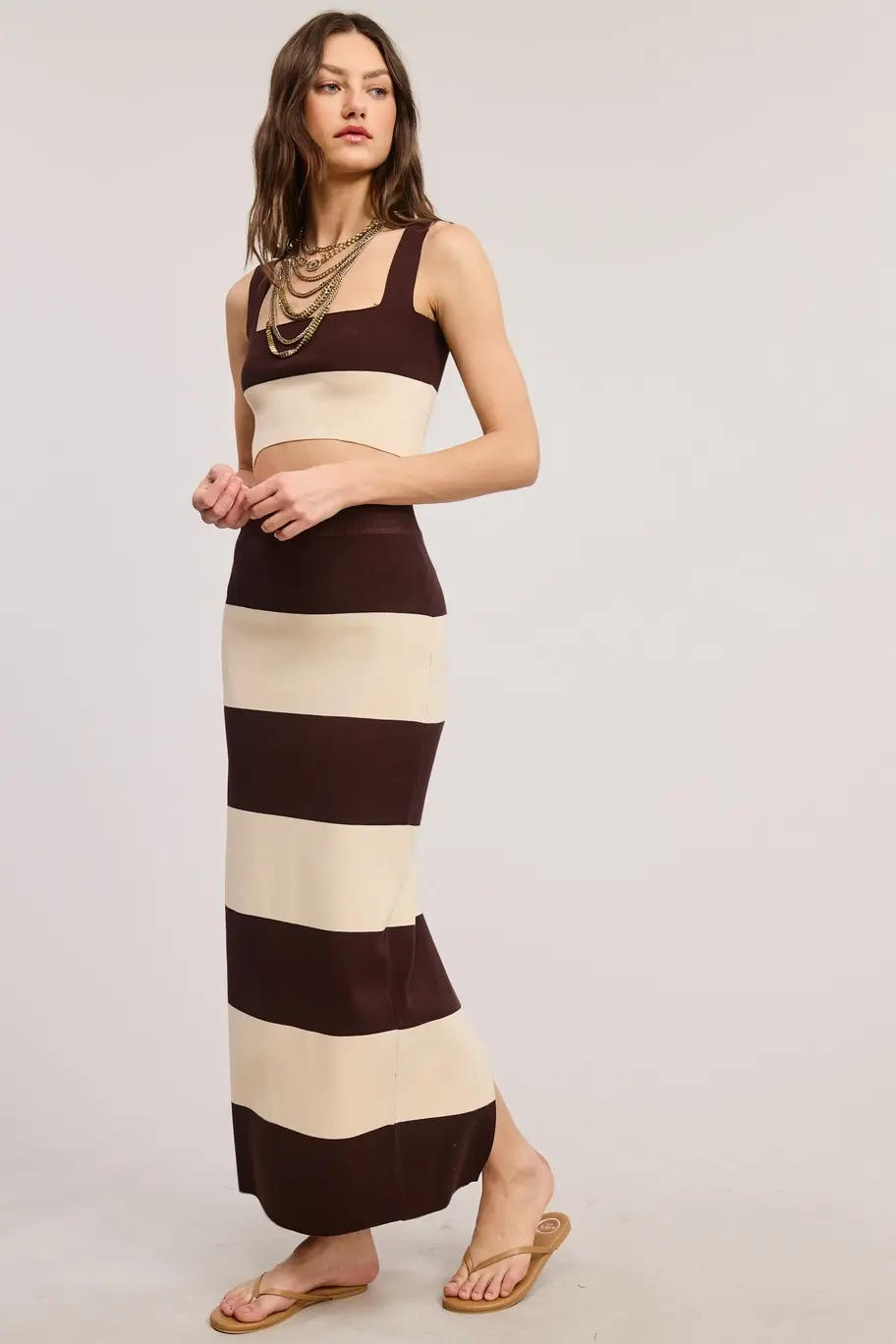 Stripe Color Block Maxi Skirt