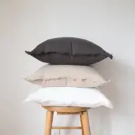 Thumbnail: Square Fringed Linen Pillow - Charcoal