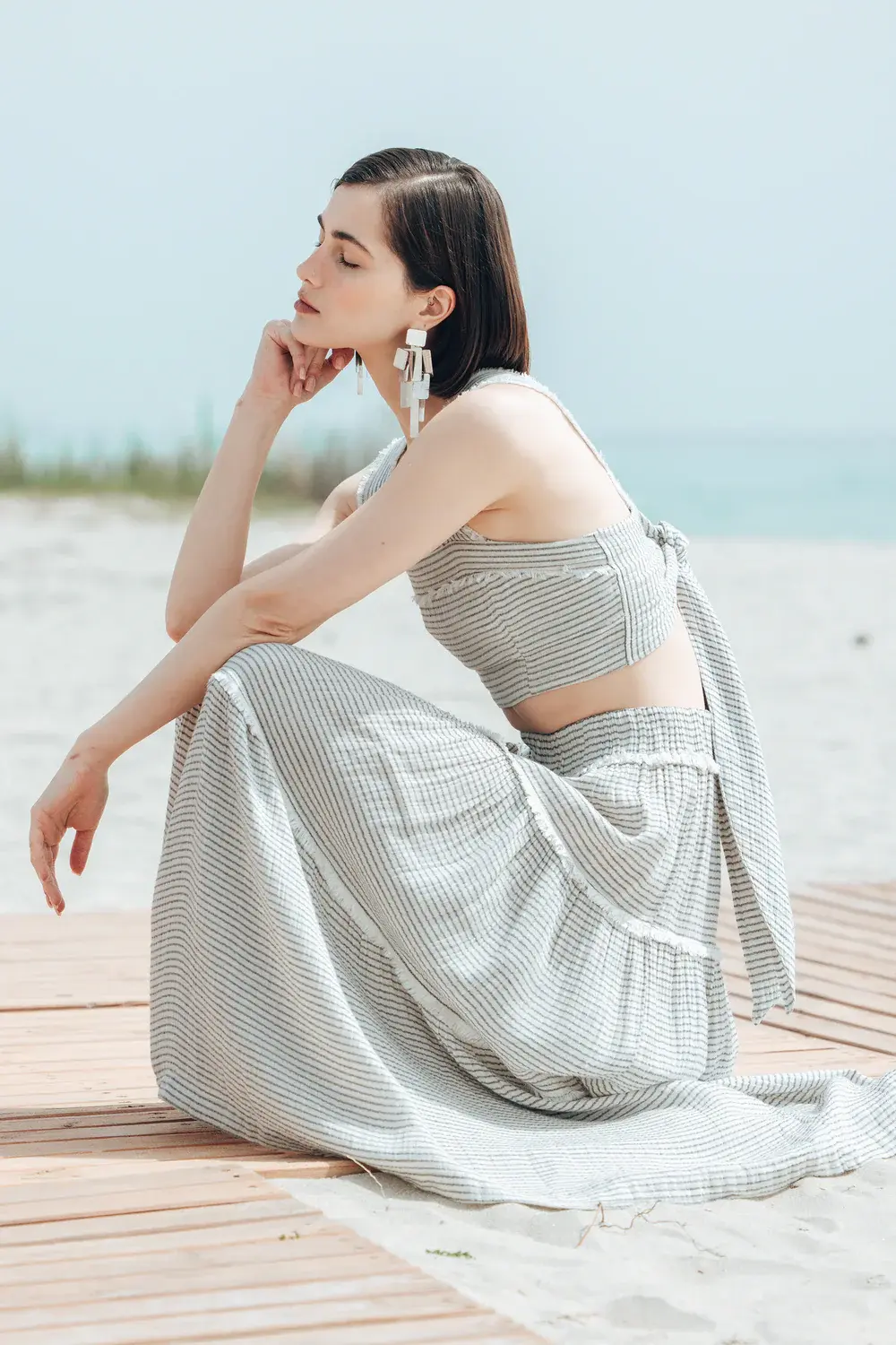 Striped Linen Tie Top