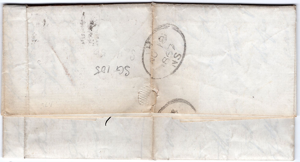 Great Britain 6d lilac, 1867 issue (large uncoloured corner letters) — Scott # 50 / Stanley Gibbons 104 — tied to a folded business letter from Liverpool, England to T. S. Harding, Esq., Windsor, Nova Scotia. Postmarked LIVERPOOL, 8 NO 67 (November 8, 1867). The sender has annotated the top corner "P. Cuba" — "per Cuba" — naming the Cunard steamer that would carry the letter across the Atlantic. Backstamped on arrival, with the collector's later pencil note on the reverse confirming Stanley Gibbons 104. The recipient's own docketing survives too: "Recd Nov 9/67."
