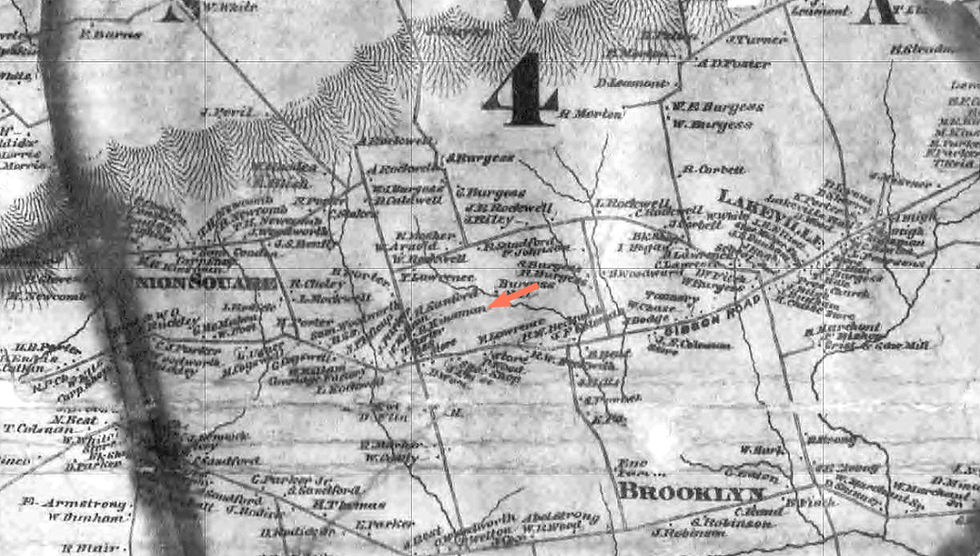 B. Kinsman's store/residence is located just north of Gibbon Road in what is today called "Kinsmans Corner"