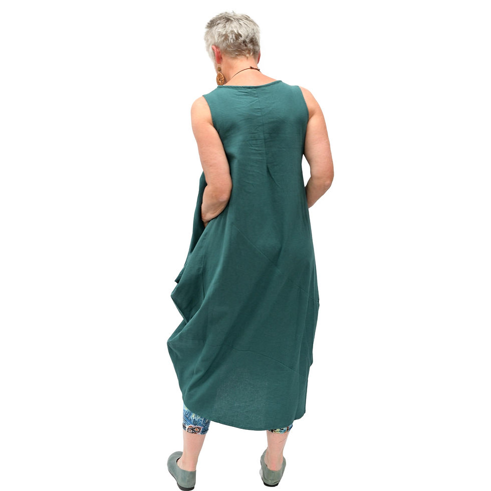 Thumbnail: Balloon dress, teal, in linen cotton