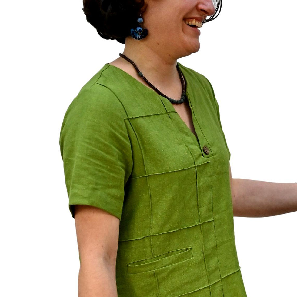 Thumbnail: Checkered short sleeve tunic, Lime, in nettle