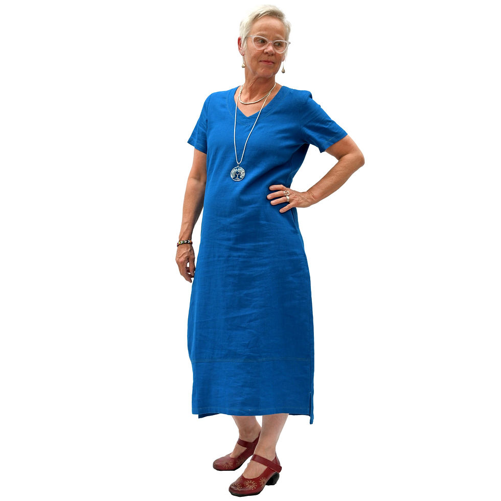 Thumbnail: v-neck dress in nettle, electric blue