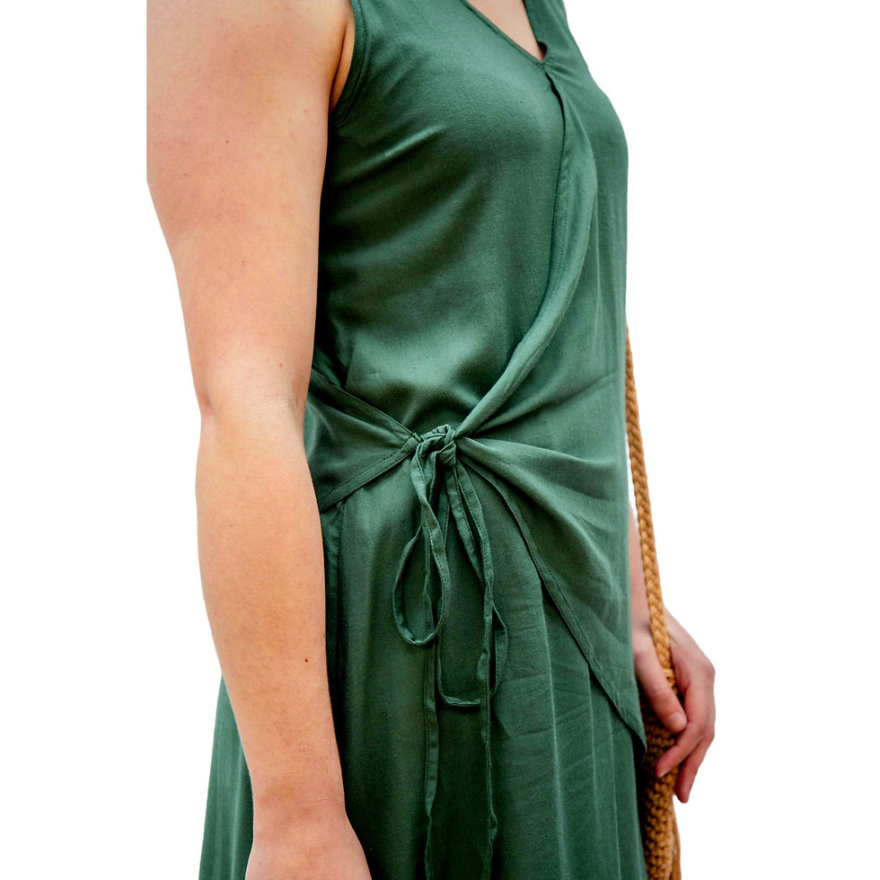 Thumbnail: Summer tunic tie top, moss green, in a nettle/cotton
